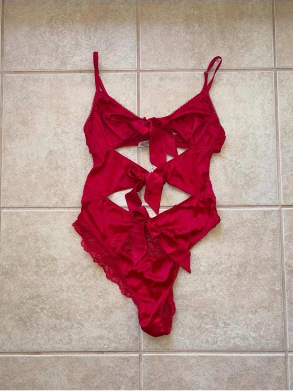 Victoria's Secret Red Satin Bow-Accent Teddy